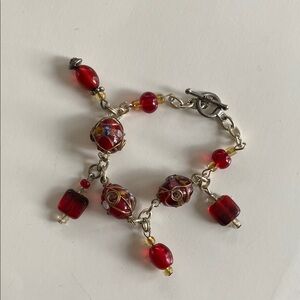 Red Murano Blown Glass Beads Vintage Red Beaded charm Bracelet